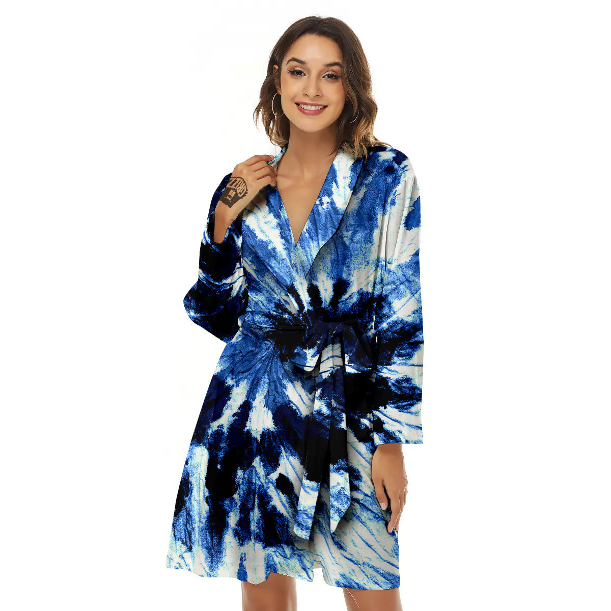 Tie Dye Black And Blue Print Women's Robe-grizzshop