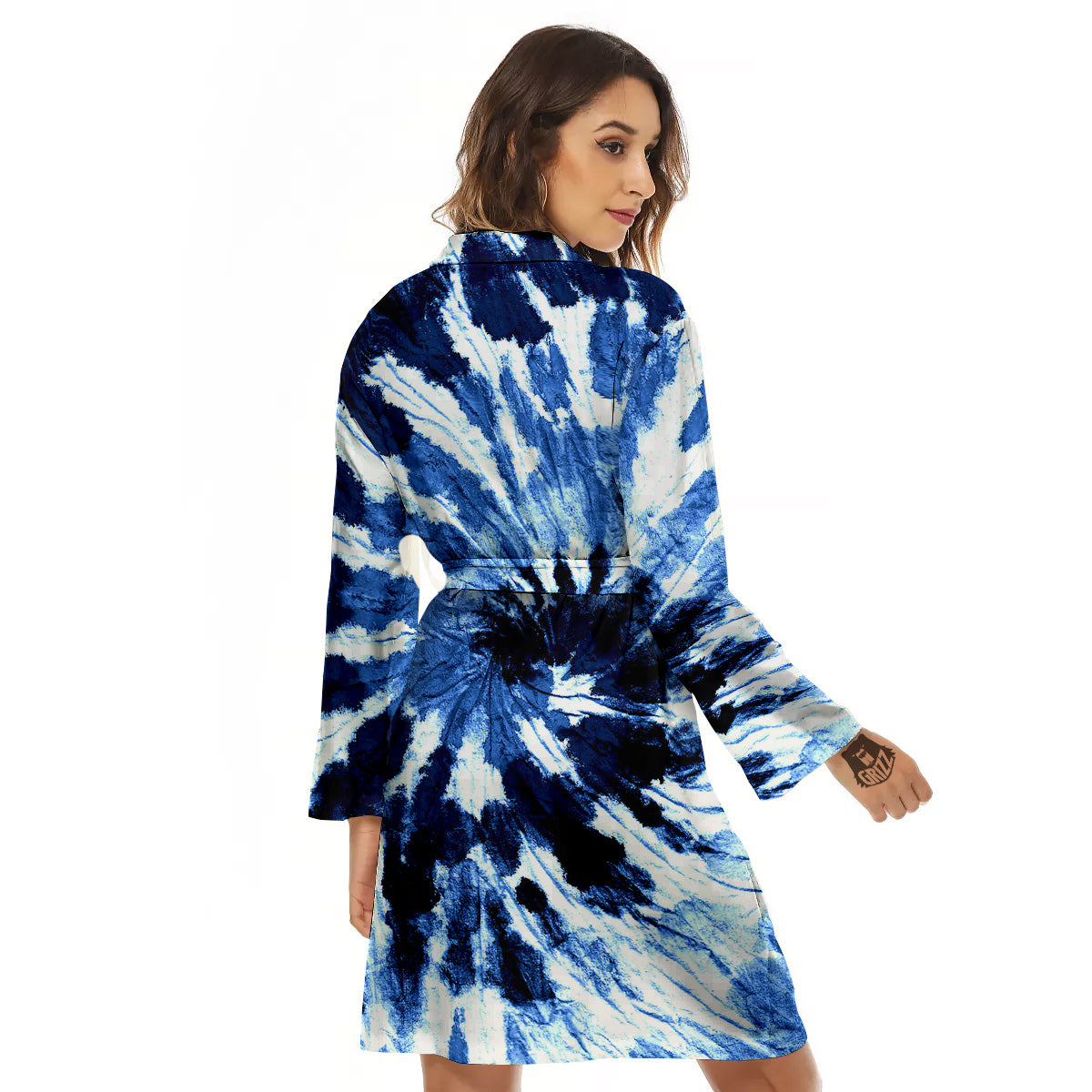 Tie Dye Black And Blue Print Women's Robe-grizzshop