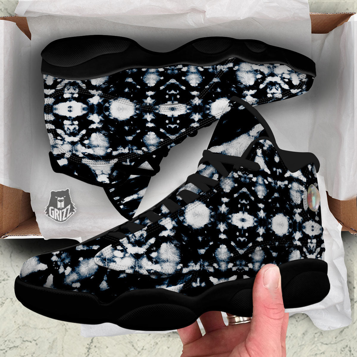 Tie Dye Black Backed Print Black Basketball Shoes-grizzshop