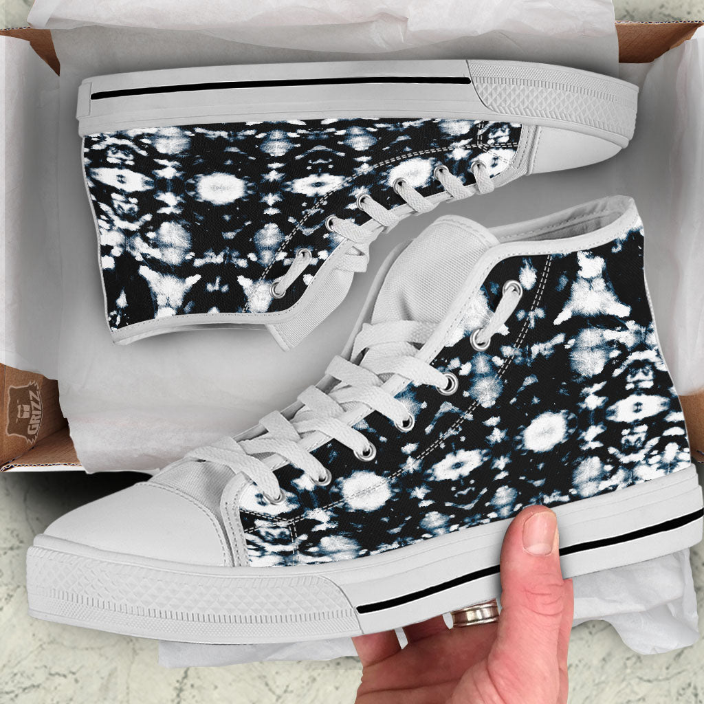 Tie Dye Black Backed Print White High Top Shoes-grizzshop