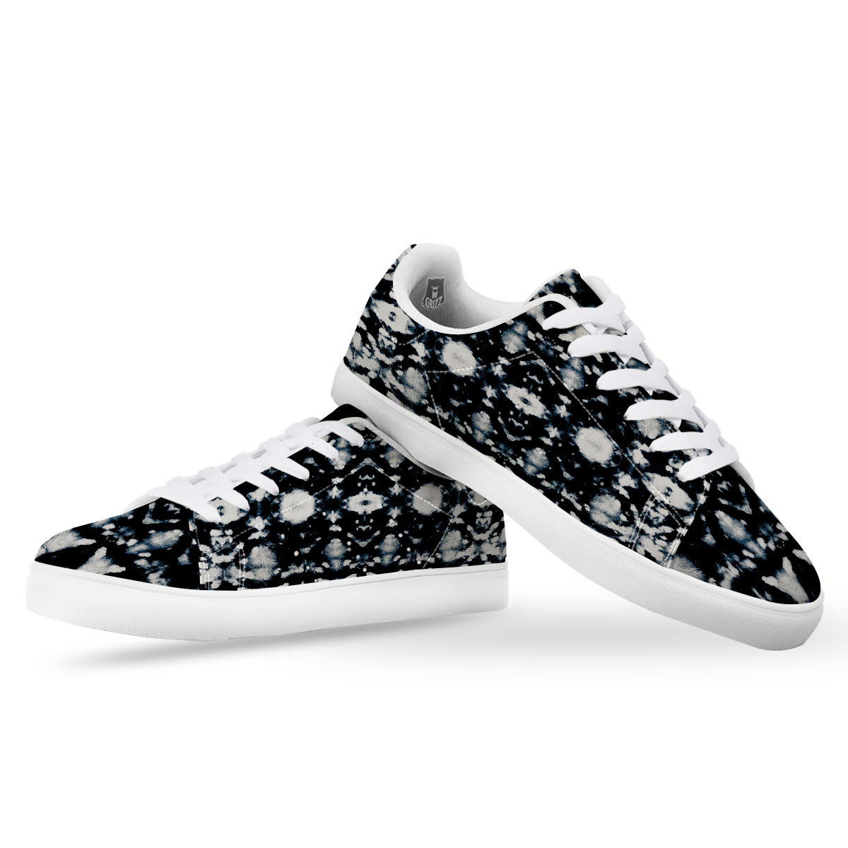Tie Dye Black Backed Print White Low Top Sneakers-grizzshop