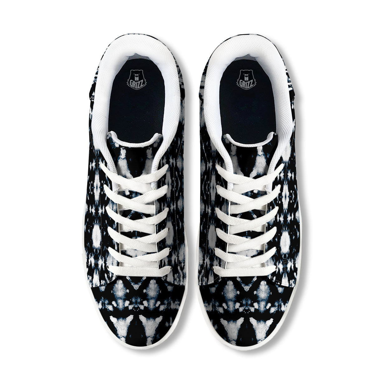 Tie Dye Black Backed Print White Low Top Sneakers-grizzshop