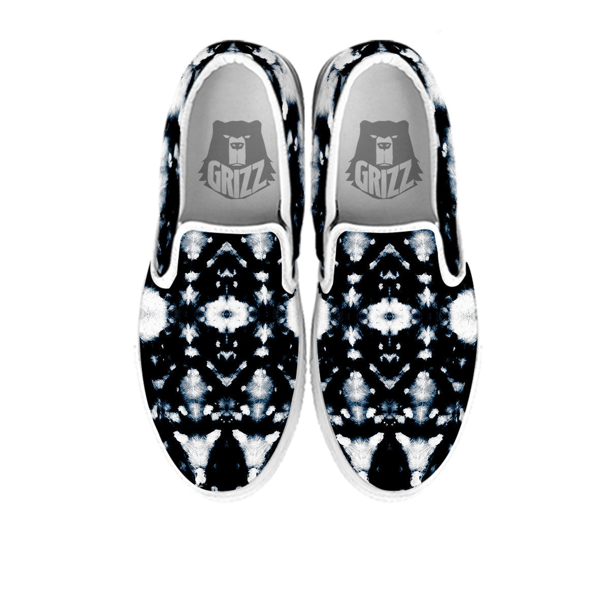 Tie Dye Black Backed Print White Slip On Shoes-grizzshop