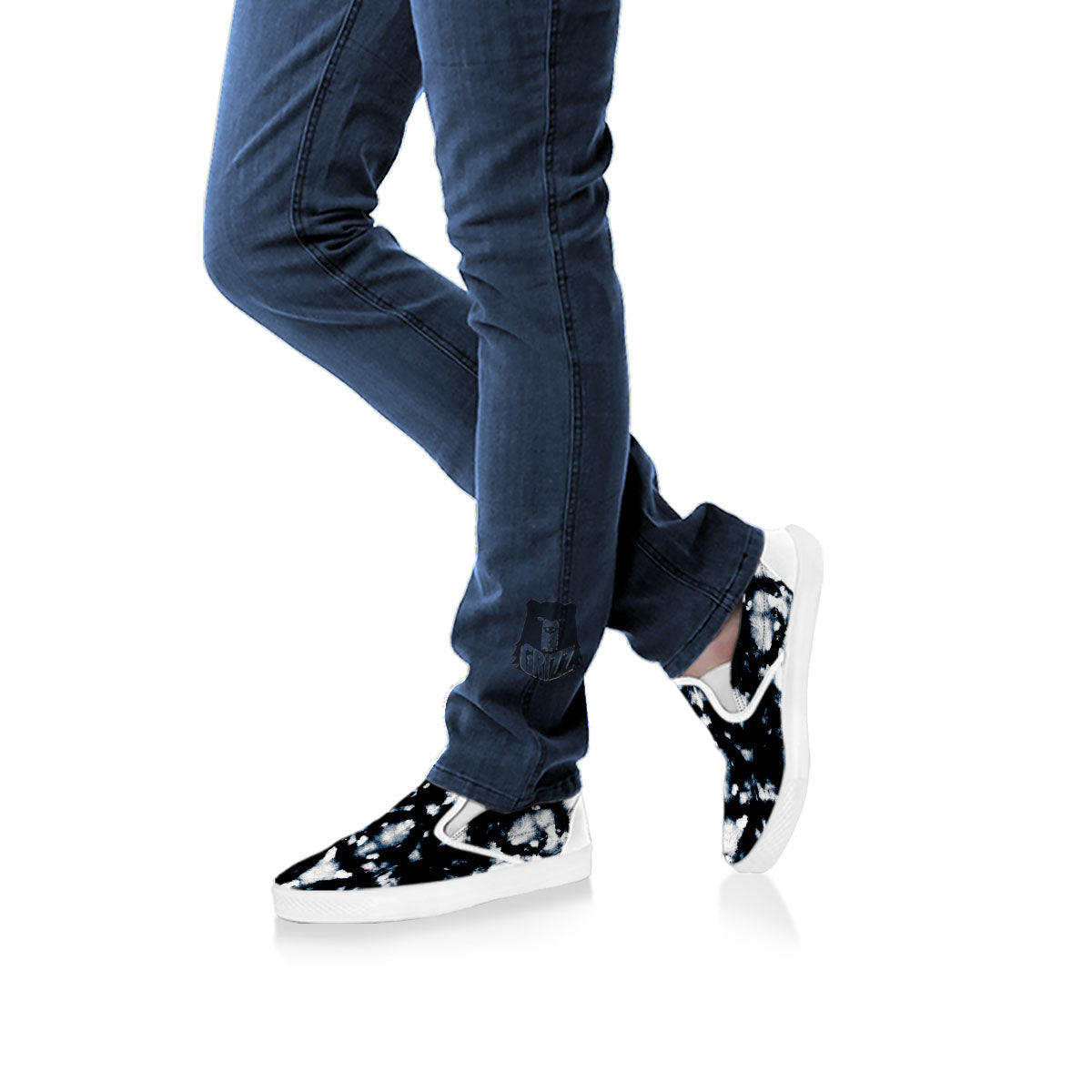 Tie Dye Black Backed Print White Slip On Shoes-grizzshop
