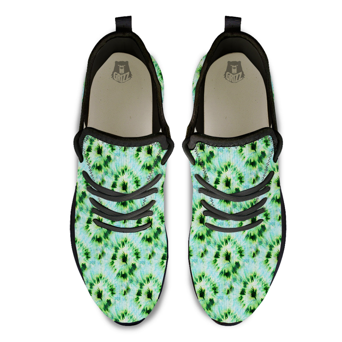 Tie Dye Black Green Watercolor Print Black Athletic Shoes-grizzshop