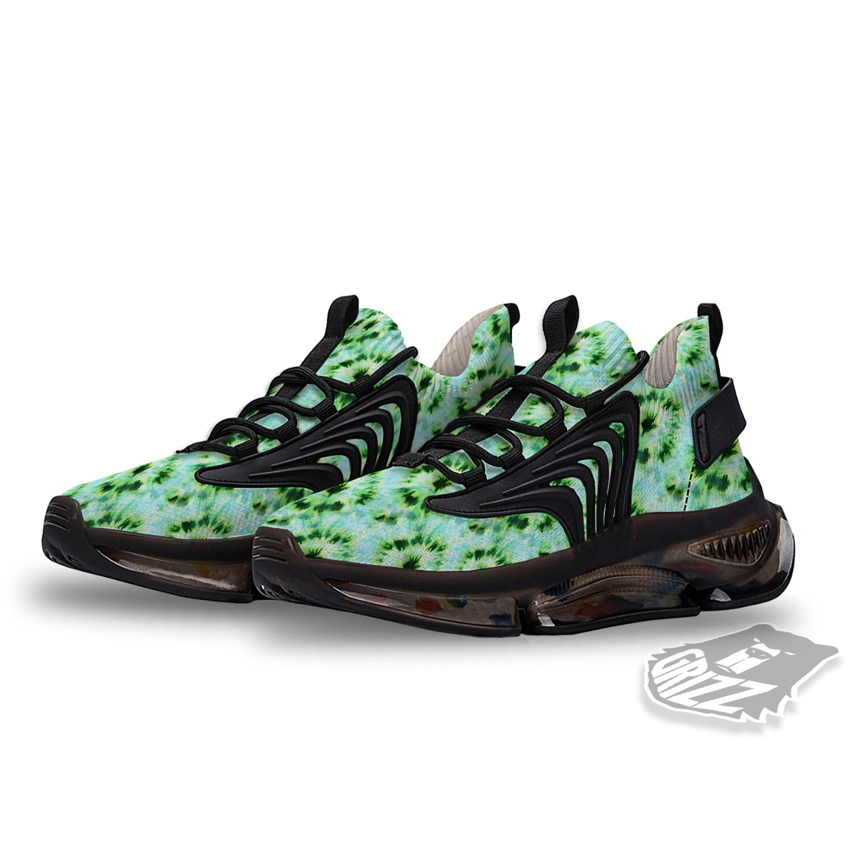 Tie Dye Black Green Watercolor Print Black Gym Shoes-grizzshop