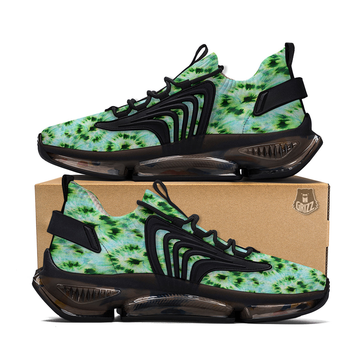 Tie Dye Black Green Watercolor Print Black Gym Shoes-grizzshop