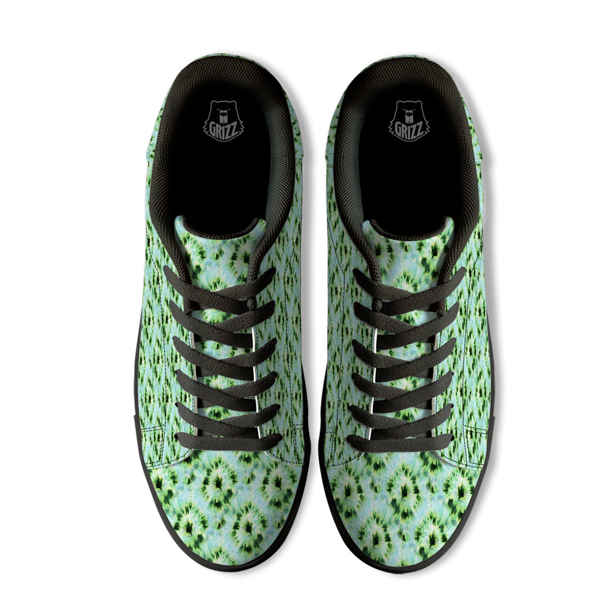 Tie Dye Black Green Watercolor Print Black Low Top Sneakers-grizzshop