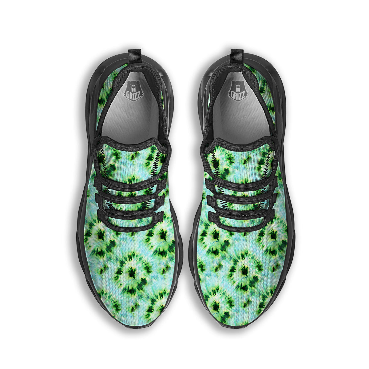 Tie Dye Black Green Watercolor Print Black Running Shoes-grizzshop