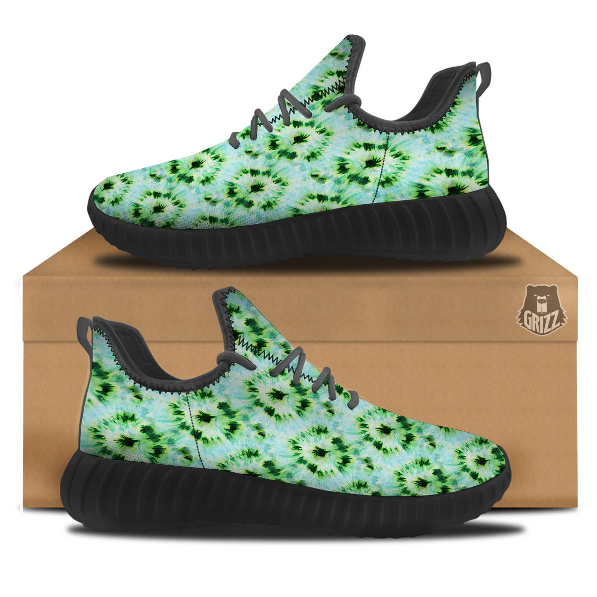 Tie Dye Black Green Watercolor Print Black Walking Shoes-grizzshop