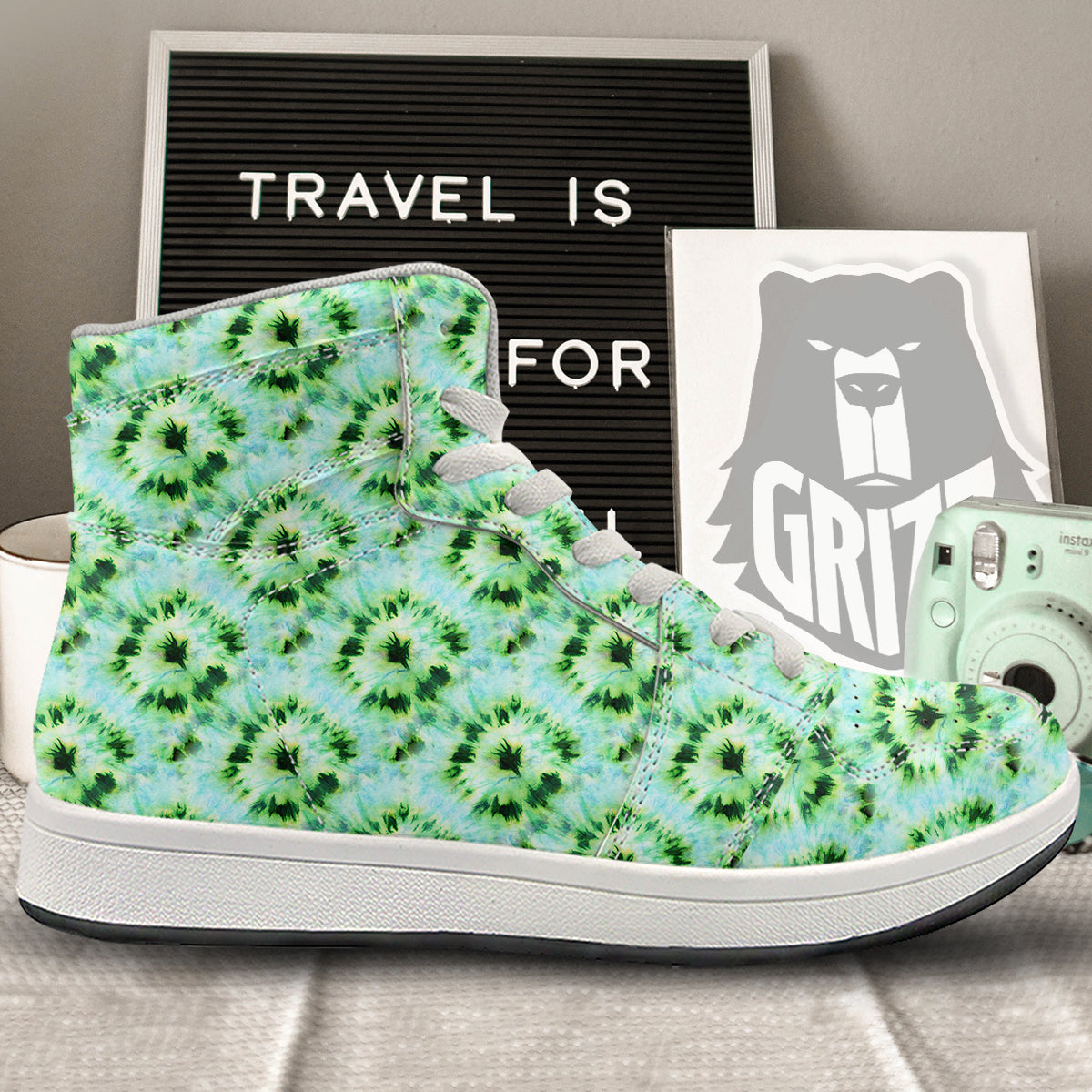 Tie Dye Black Green Watercolor Print High Top Sneakers-grizzshop