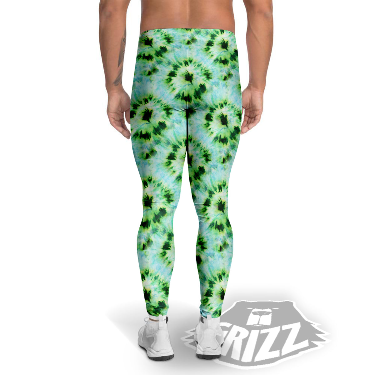 Tie Dye Black Green Watercolor Print Men's Leggings-grizzshop