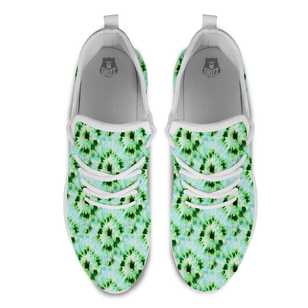Tie Dye Black Green Watercolor Print White Athletic Shoes-grizzshop
