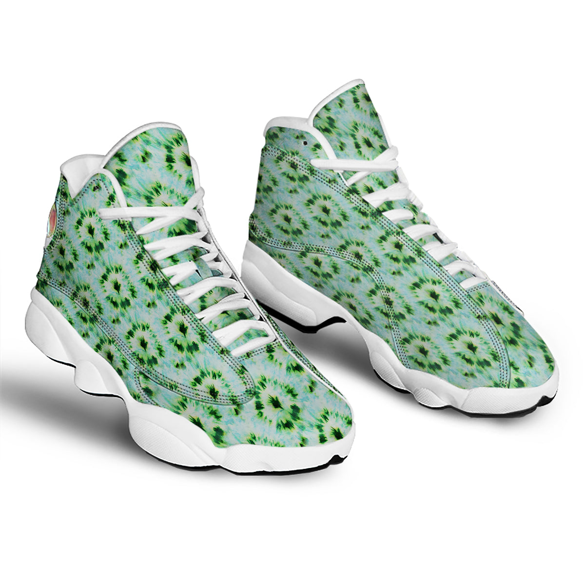 Tie Dye Black Green Watercolor Print White Basketball Shoes-grizzshop