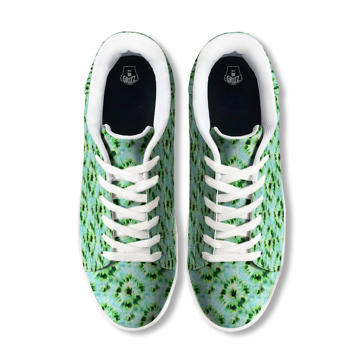 Tie Dye Black Green Watercolor Print White Low Top Sneakers-grizzshop