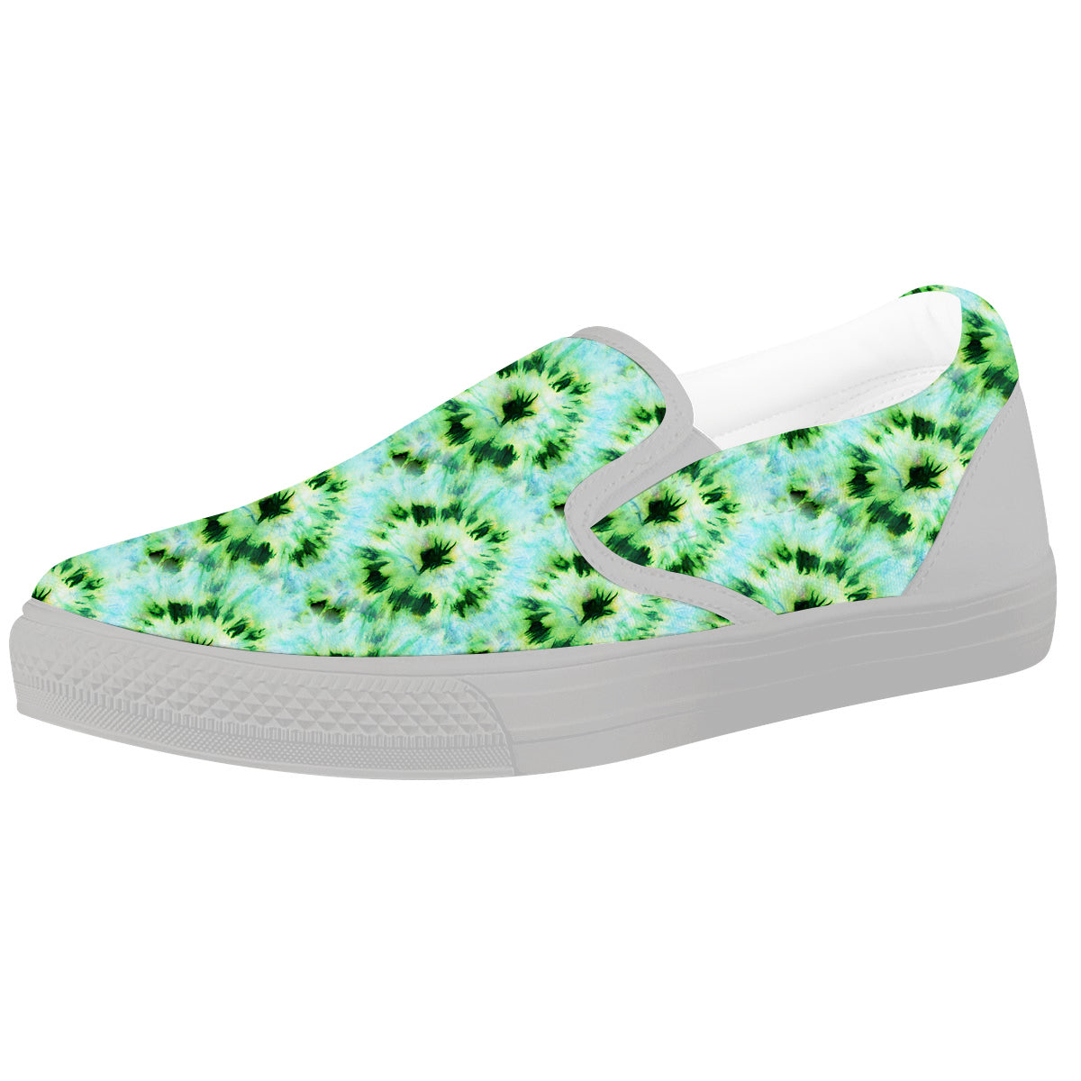 Tie Dye Black Green Watercolor Print White Slip On Shoes-grizzshop
