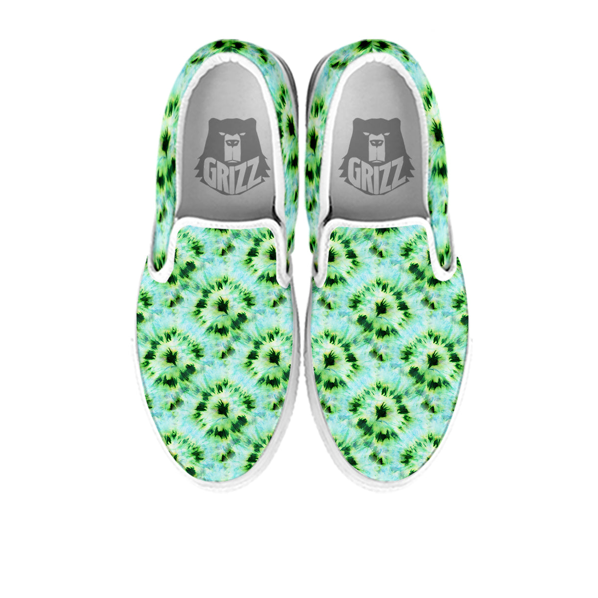 Tie Dye Black Green Watercolor Print White Slip On Shoes-grizzshop