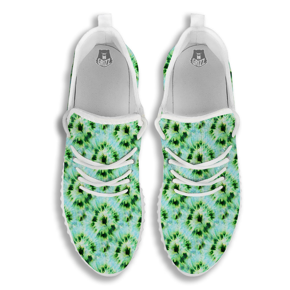 Tie Dye Black Green Watercolor Print White Walking Shoes-grizzshop