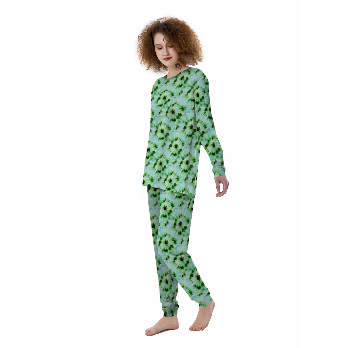 Tie Dye Black Green Watercolor Print Women's Pajamas-grizzshop