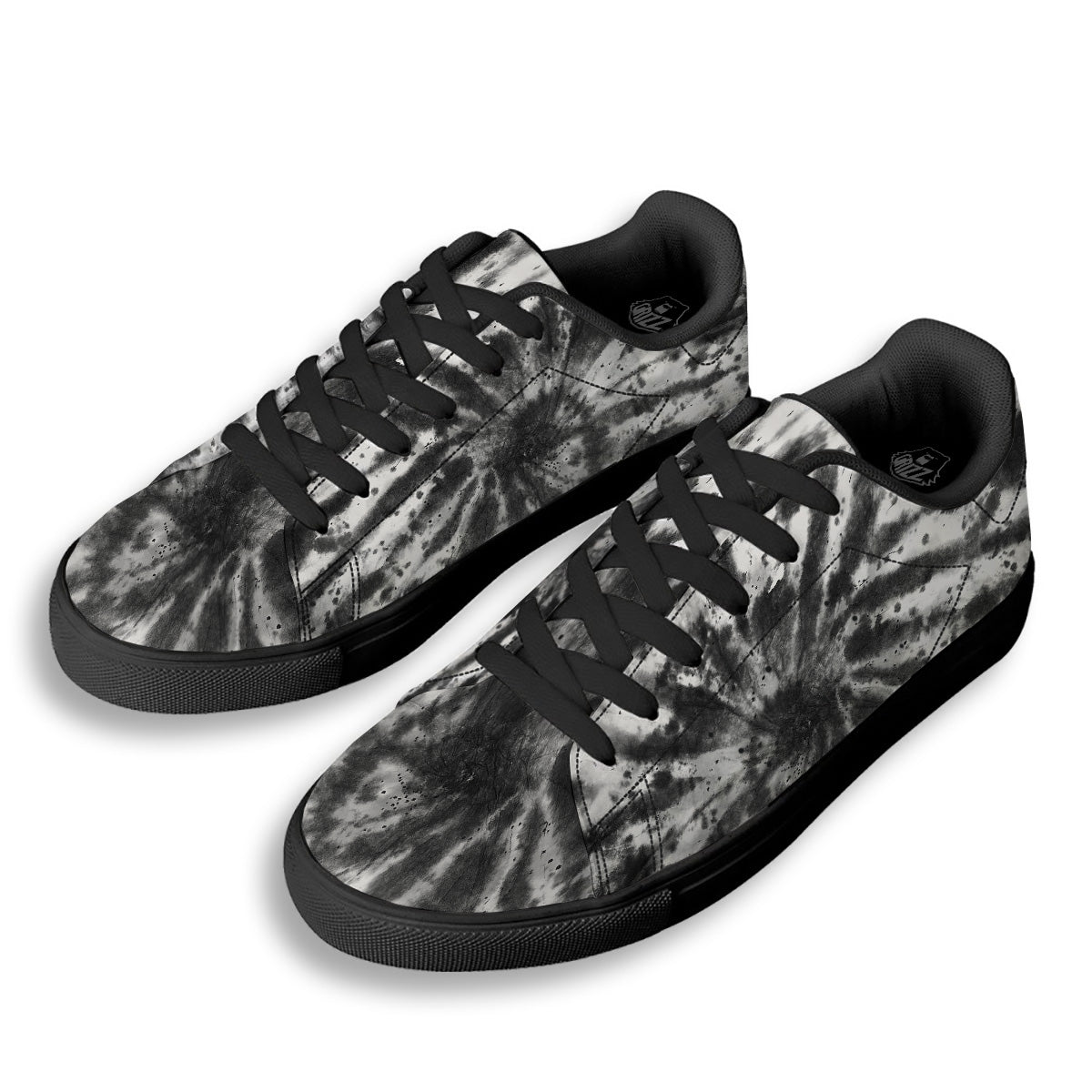 Tie Dye Black White Print Pattern Black Low Top Sneakers-grizzshop