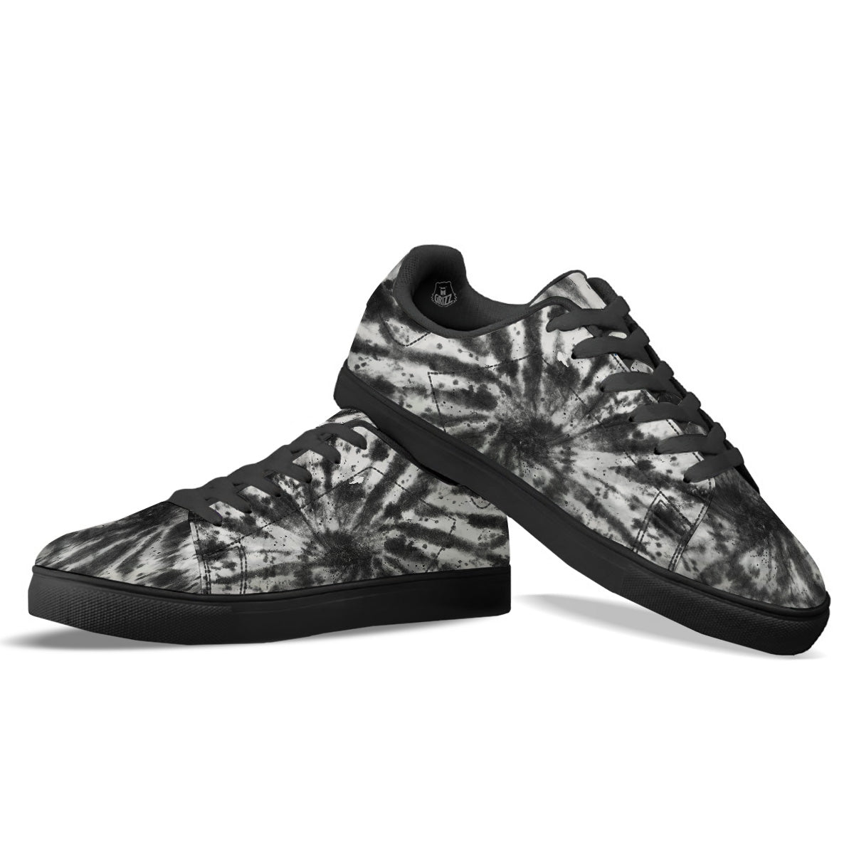 Tie Dye Black White Print Pattern Black Low Top Sneakers-grizzshop