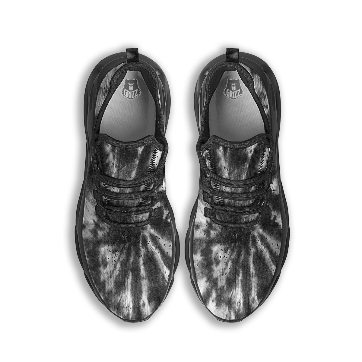 Tie Dye Black White Print Pattern Black Running Shoes-grizzshop