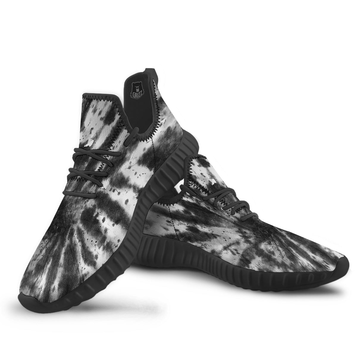 Tie Dye Black White Print Pattern Black Walking Shoes-grizzshop