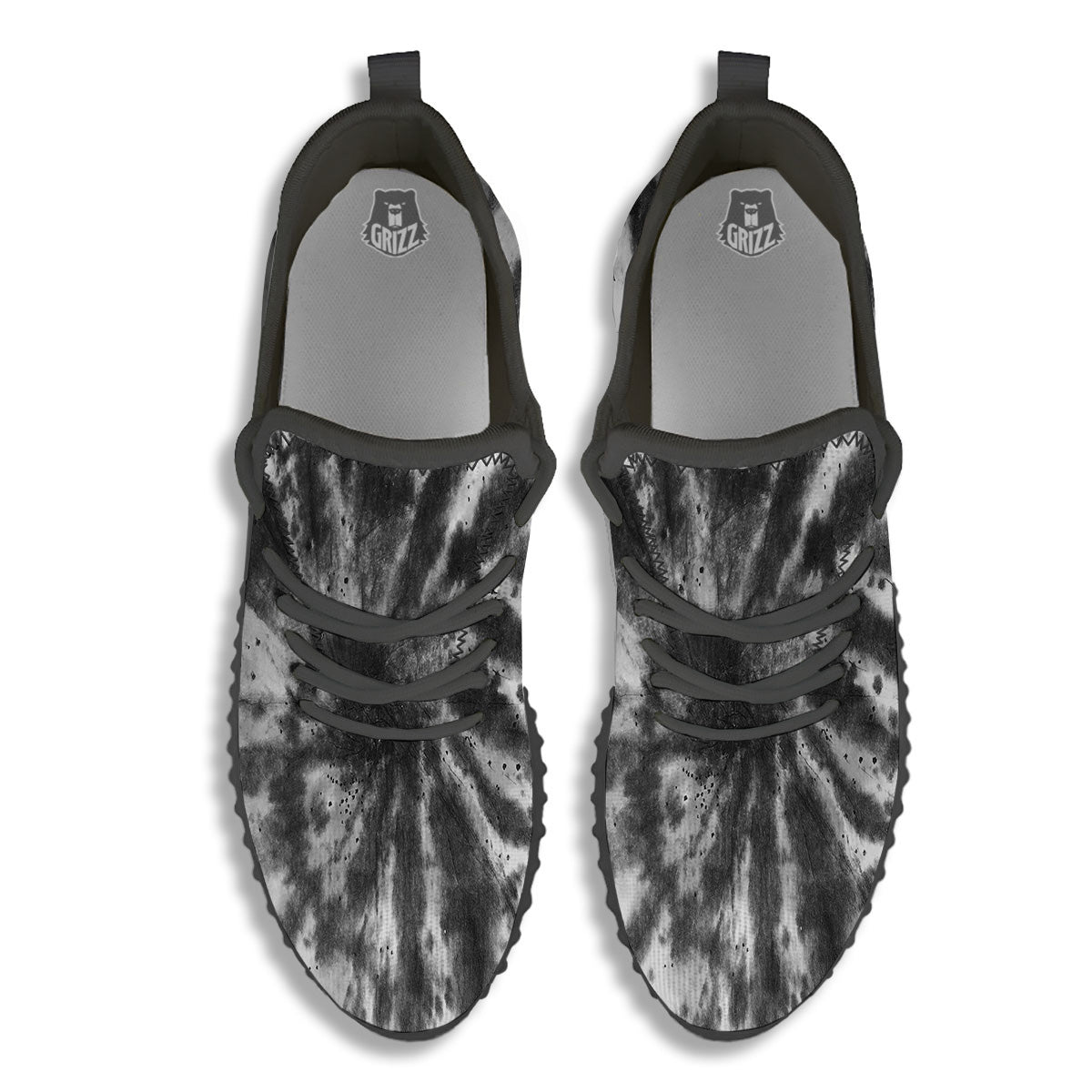 Tie Dye Black White Print Pattern Black Walking Shoes-grizzshop