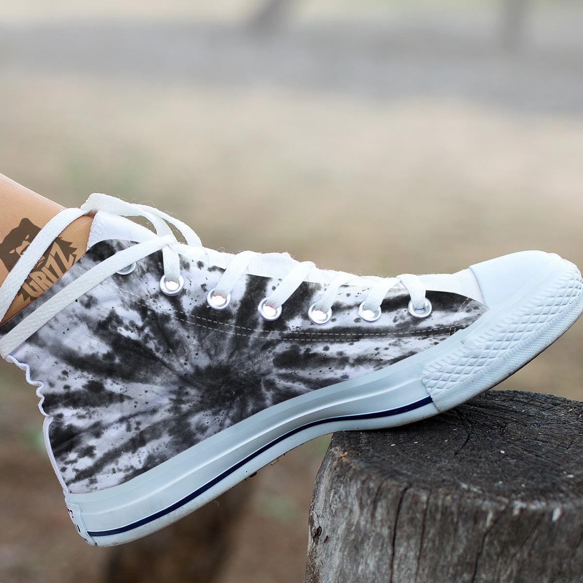 Tie Dye Black White Print Pattern White High Top Shoes-grizzshop