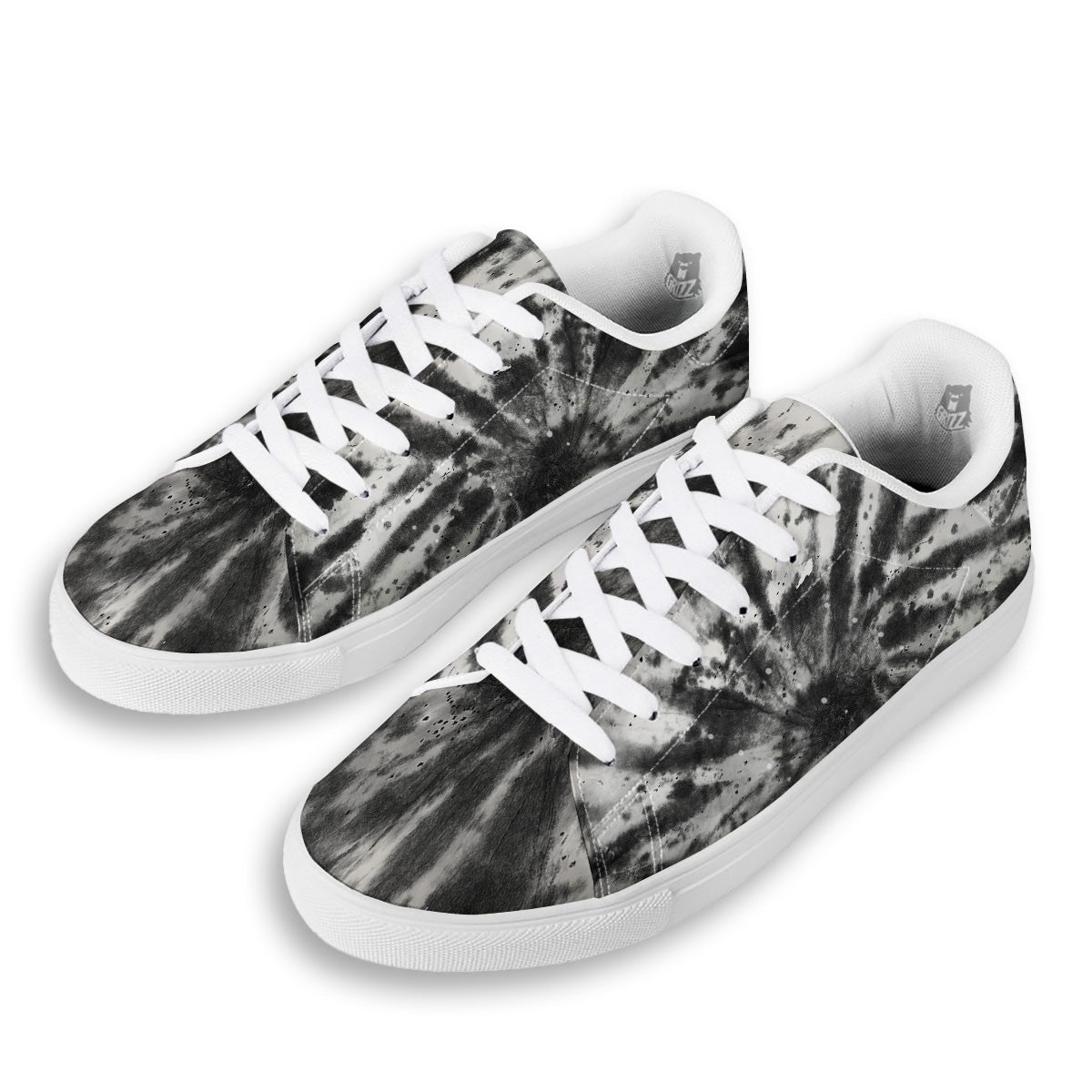 Tie Dye Black White Print Pattern White Low Top Sneakers-grizzshop