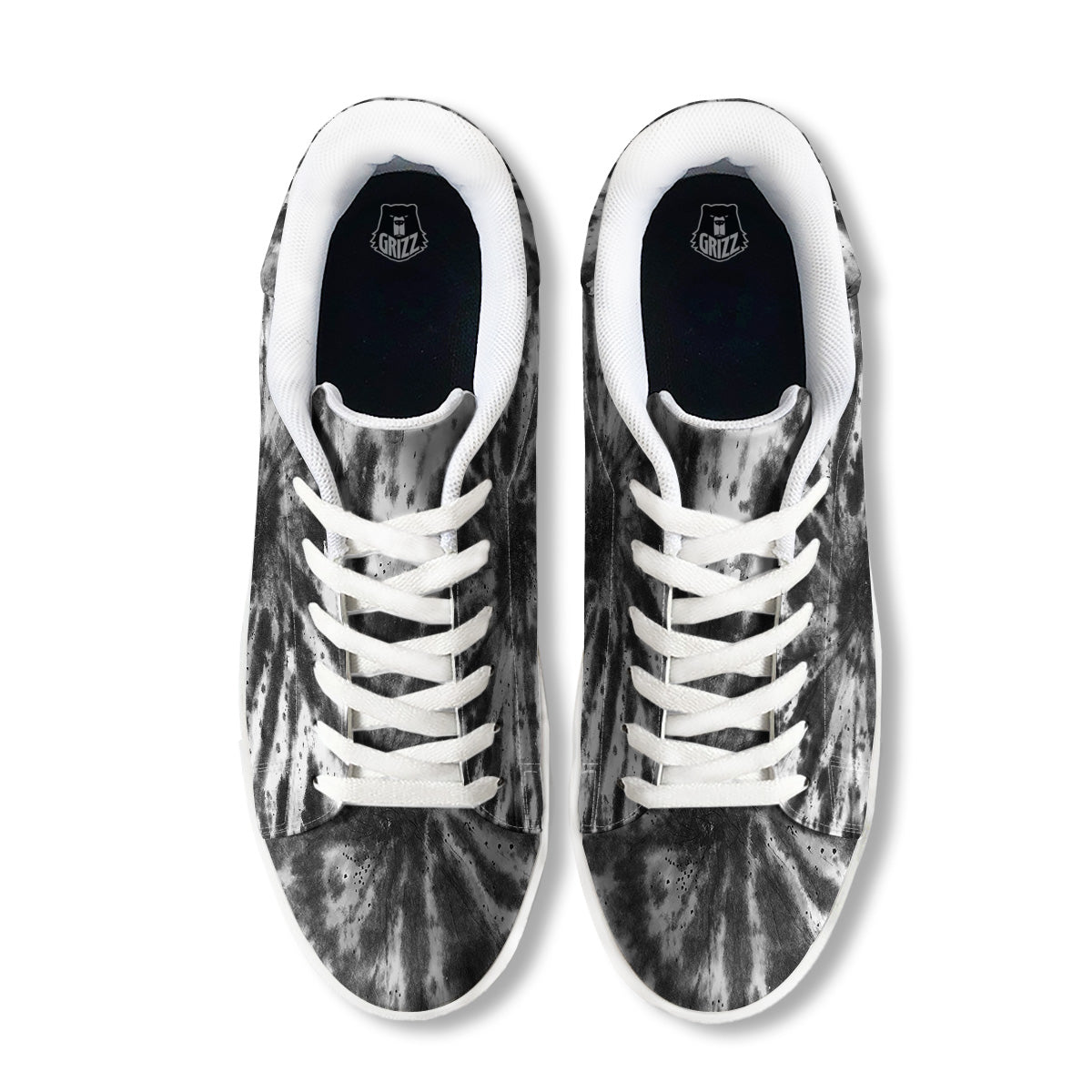 Tie Dye Black White Print Pattern White Low Top Sneakers-grizzshop