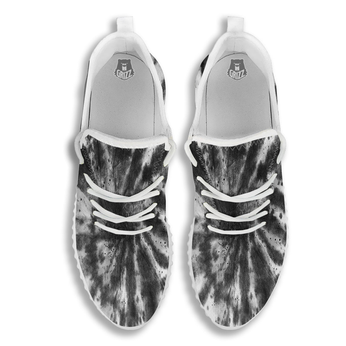 Tie Dye Black White Print Pattern White Walking Shoes-grizzshop