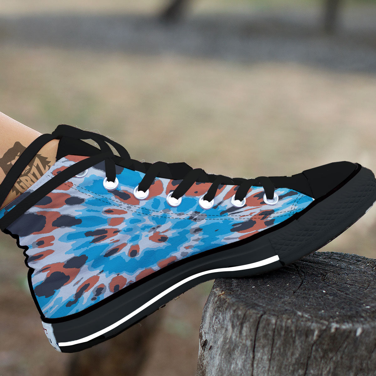Tie Dye Blue And Orange Print High Top Shoes-grizzshop