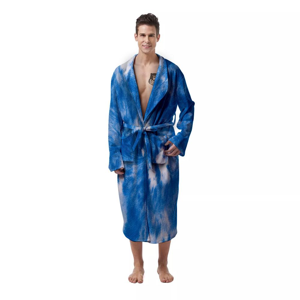 Tie Dye Blue And White Print Men's Robe-grizzshop