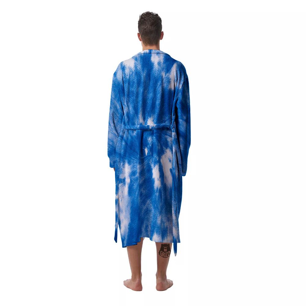 Tie Dye Blue And White Print Men's Robe-grizzshop