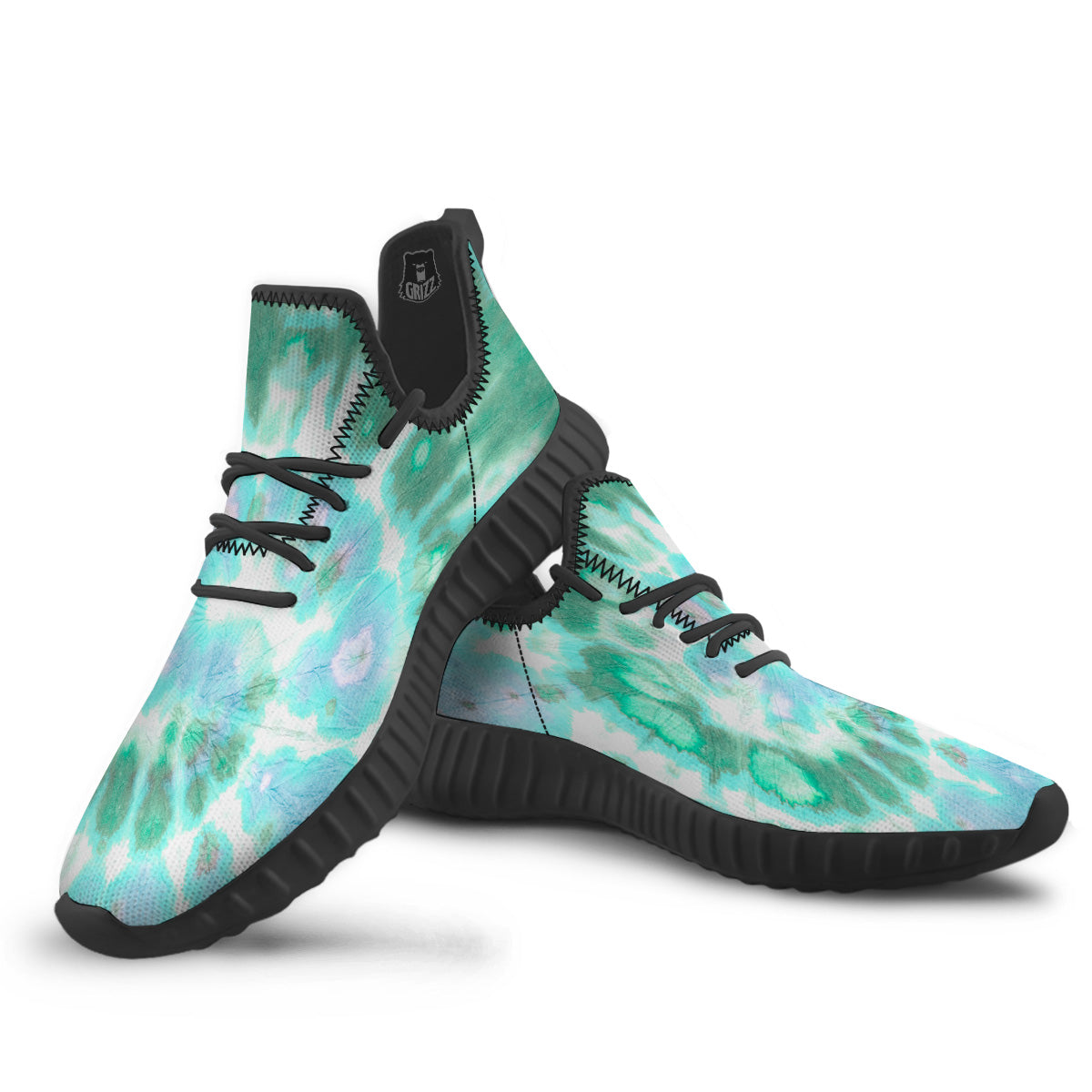 Tie Dye Blue Green And White Print Black Walking Shoes-grizzshop