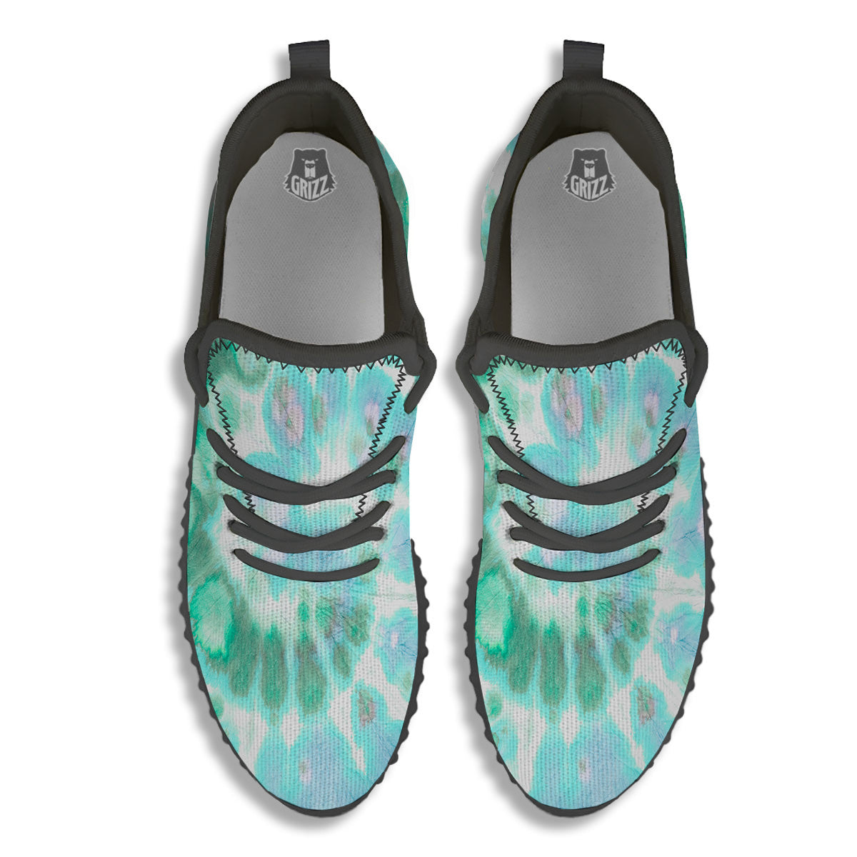 Tie Dye Blue Green And White Print Black Walking Shoes-grizzshop