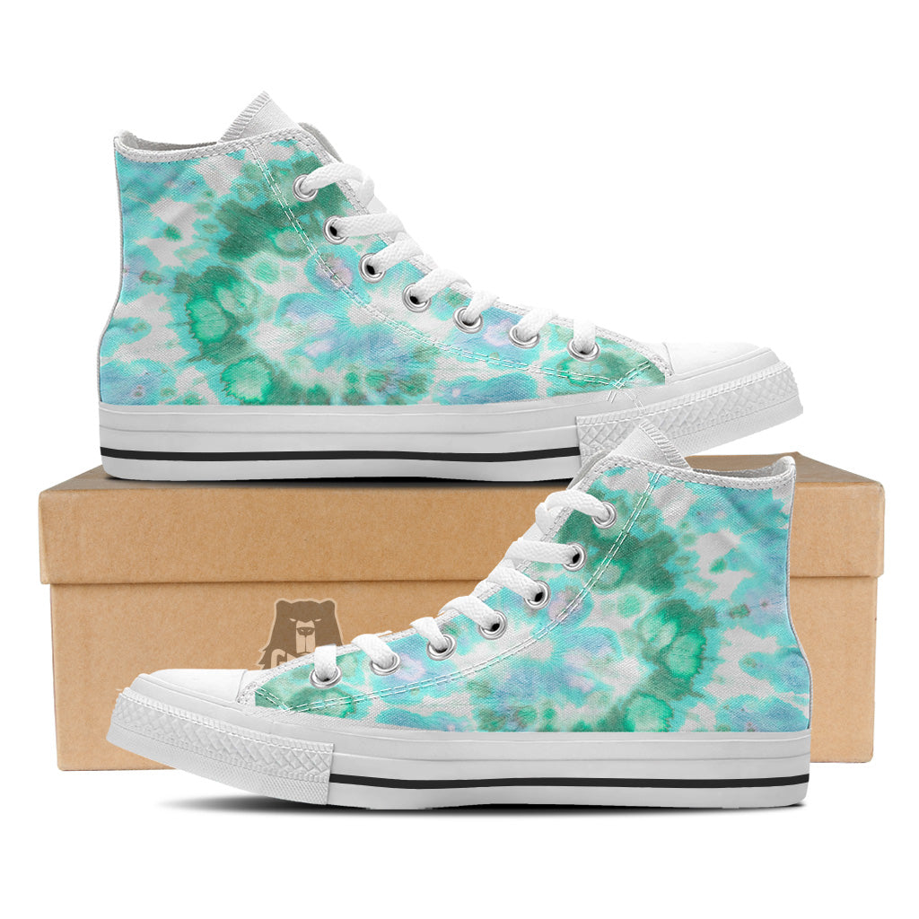 Tie Dye Blue Green And White Print White High Top Shoes-grizzshop