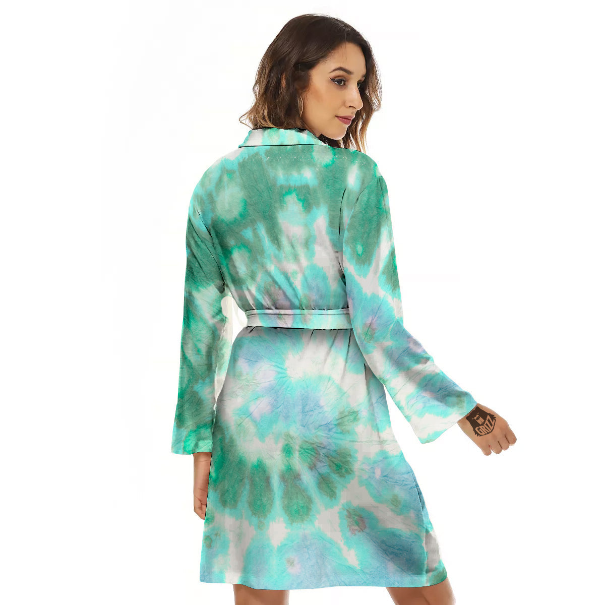 Tie Dye Blue Green And White Print Women's Robe-grizzshop