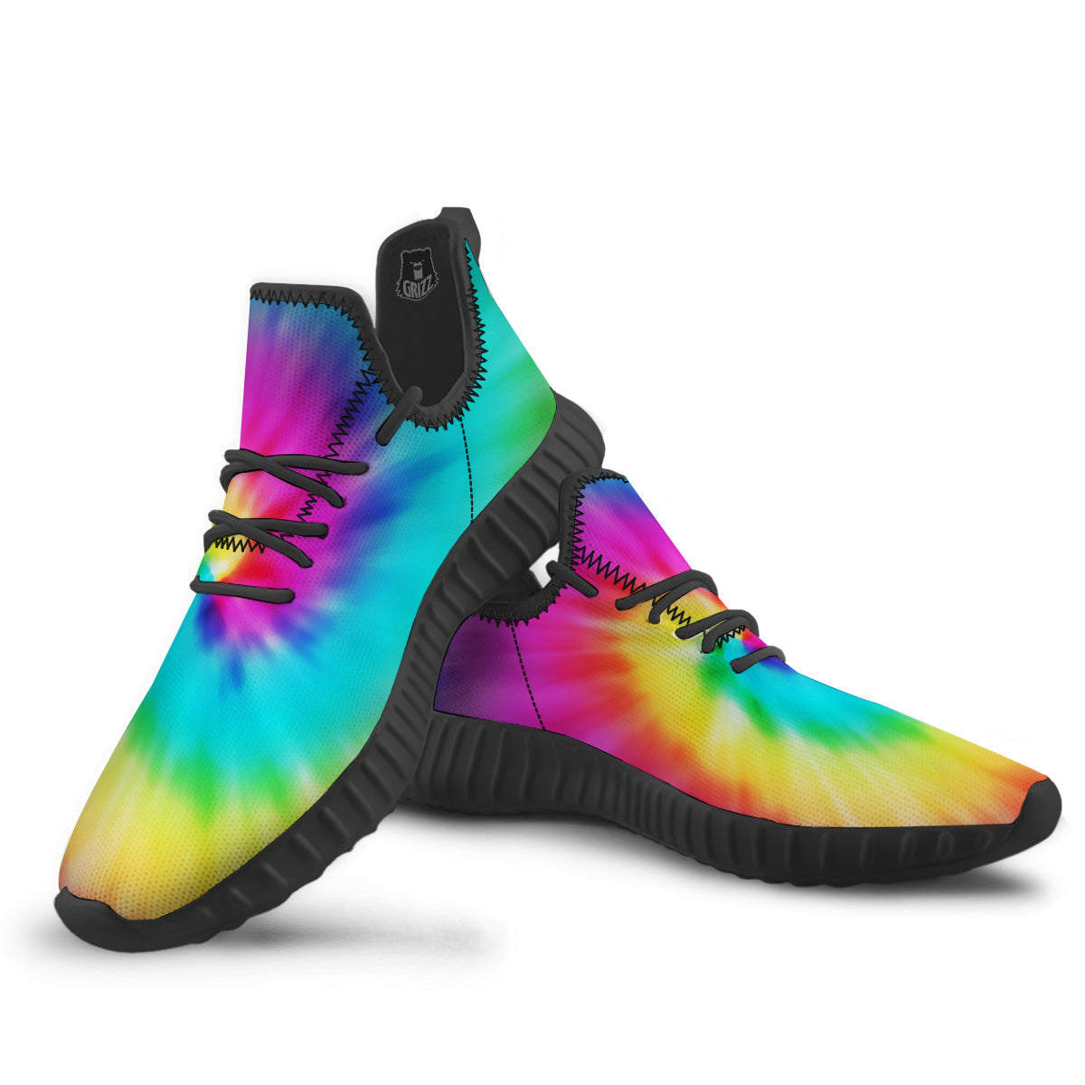 Tie Dye Blue Pink And Yellow Print Black Walking Shoes-grizzshop