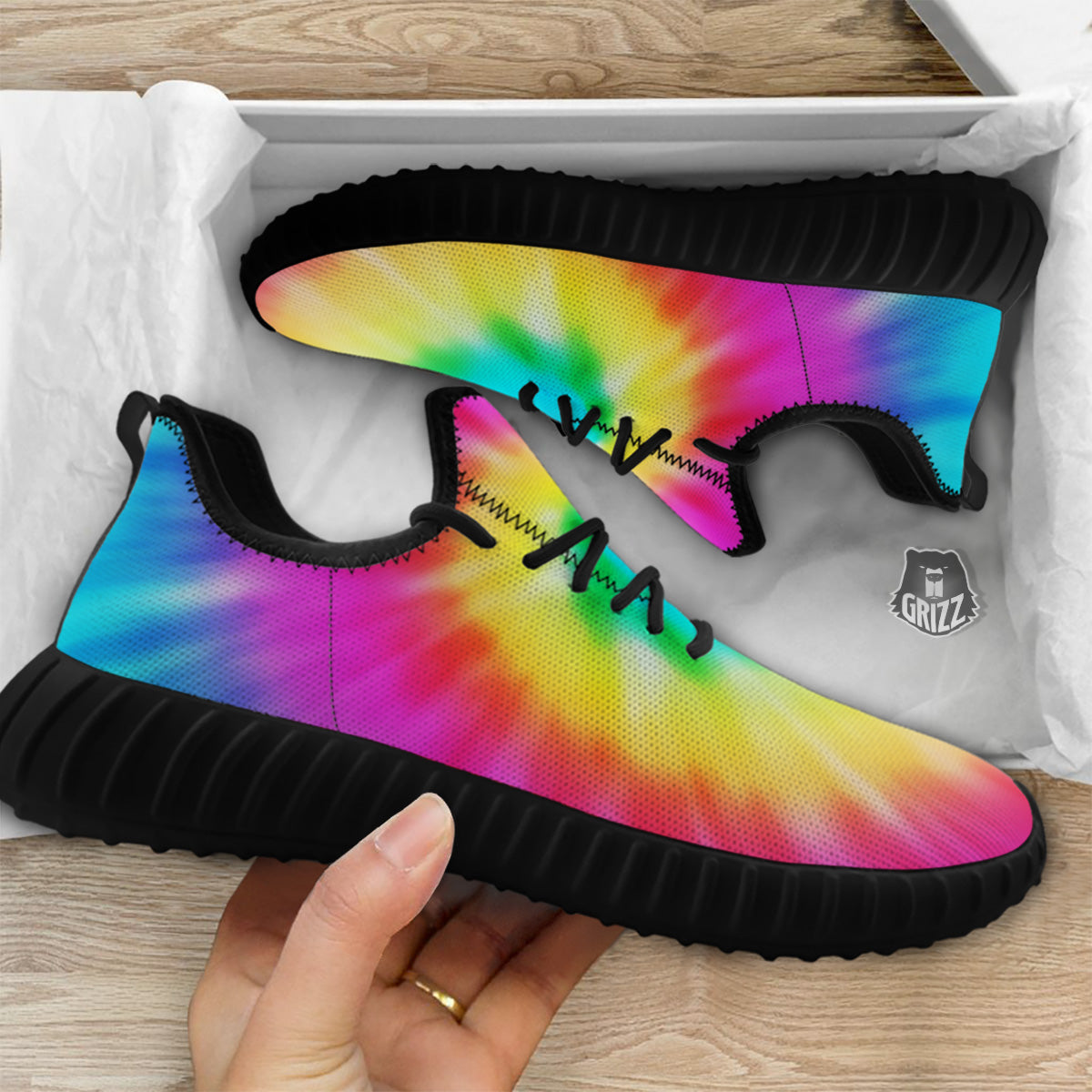 Tie Dye Blue Pink And Yellow Print Black Walking Shoes-grizzshop