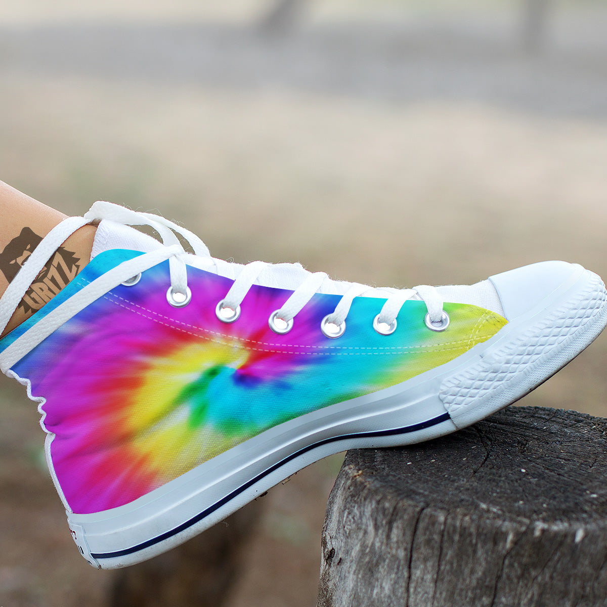 Tie Dye Blue Pink And Yellow Print White High Top Shoes-grizzshop