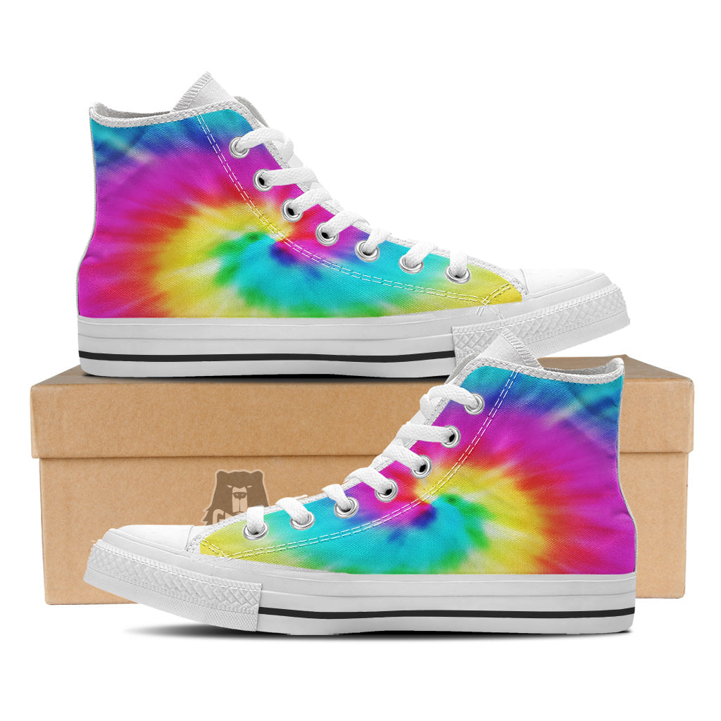 Tie Dye Blue Pink And Yellow Print White High Top Shoes-grizzshop