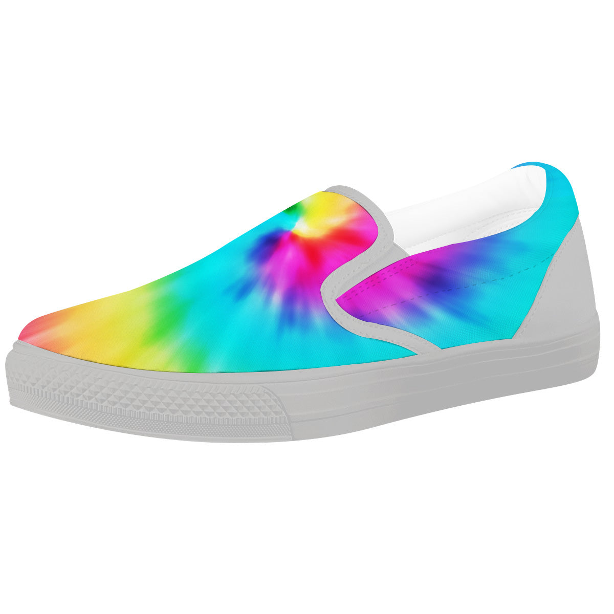 Tie Dye Blue Pink And Yellow Print White Slip On Shoes-grizzshop