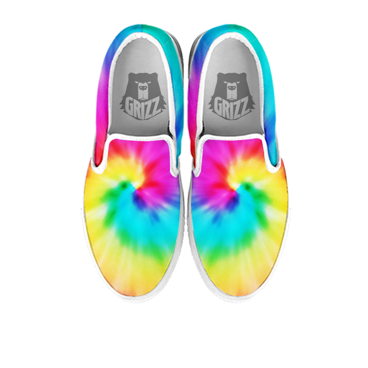 Tie Dye Blue Pink And Yellow Print White Slip On Shoes-grizzshop