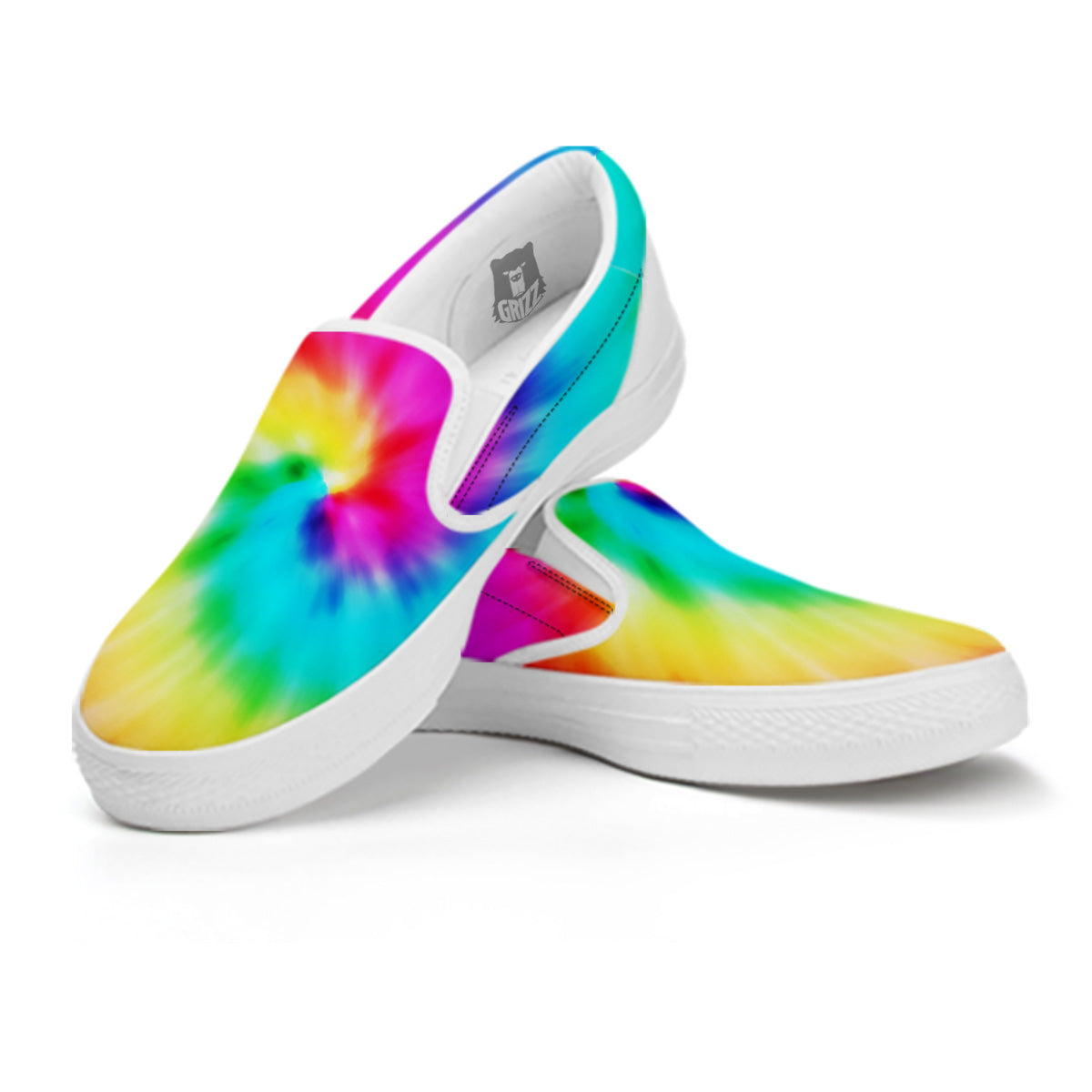 Tie Dye Blue Pink And Yellow Print White Slip On Shoes-grizzshop