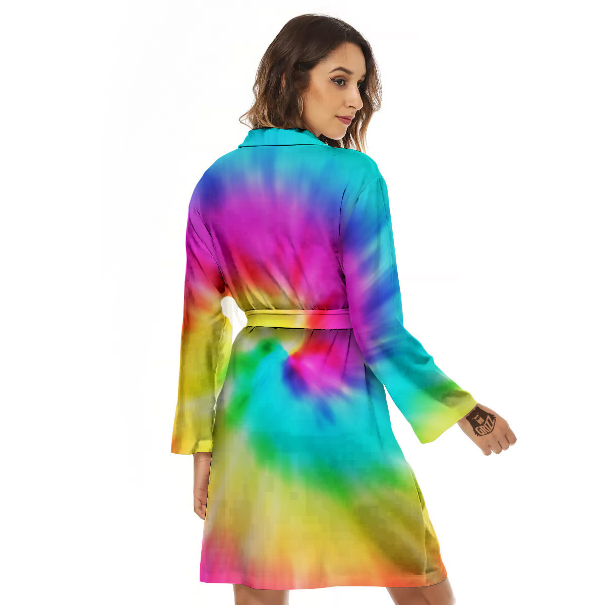Tie Dye Blue Pink And Yellow Print Women's Robe-grizzshop
