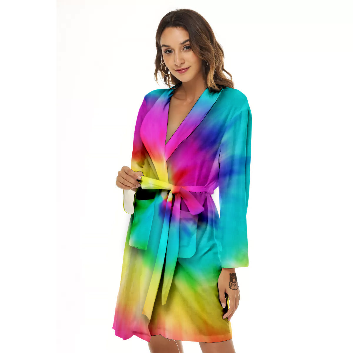 Tie Dye Blue Pink And Yellow Print Women's Robe-grizzshop