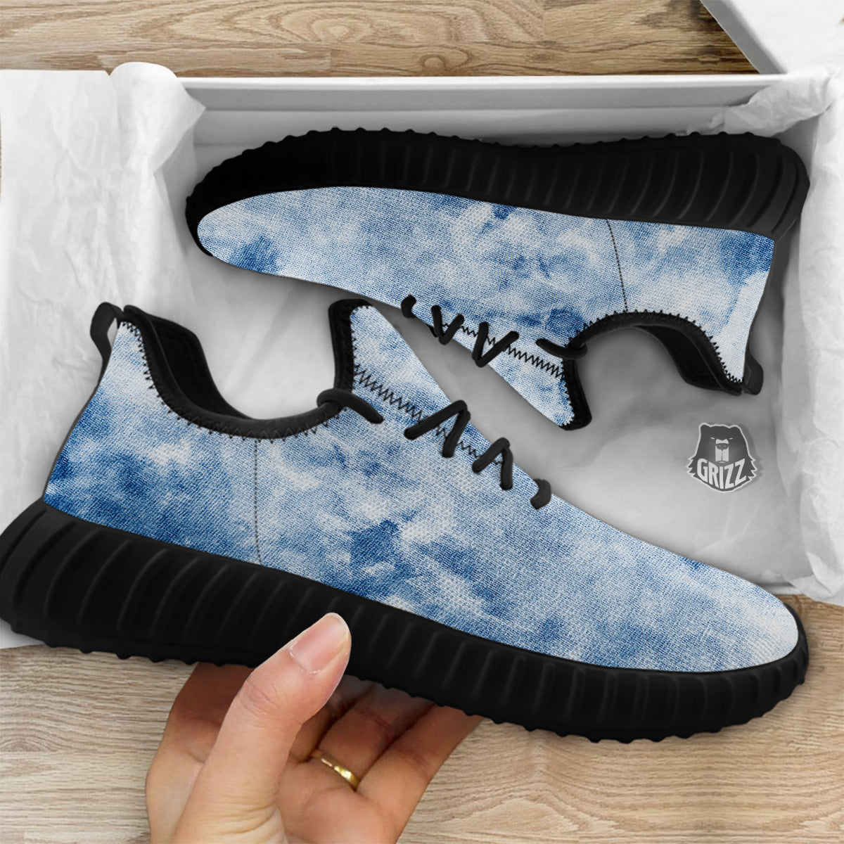 Tie Dye Blue Print Black Walking Shoes-grizzshop