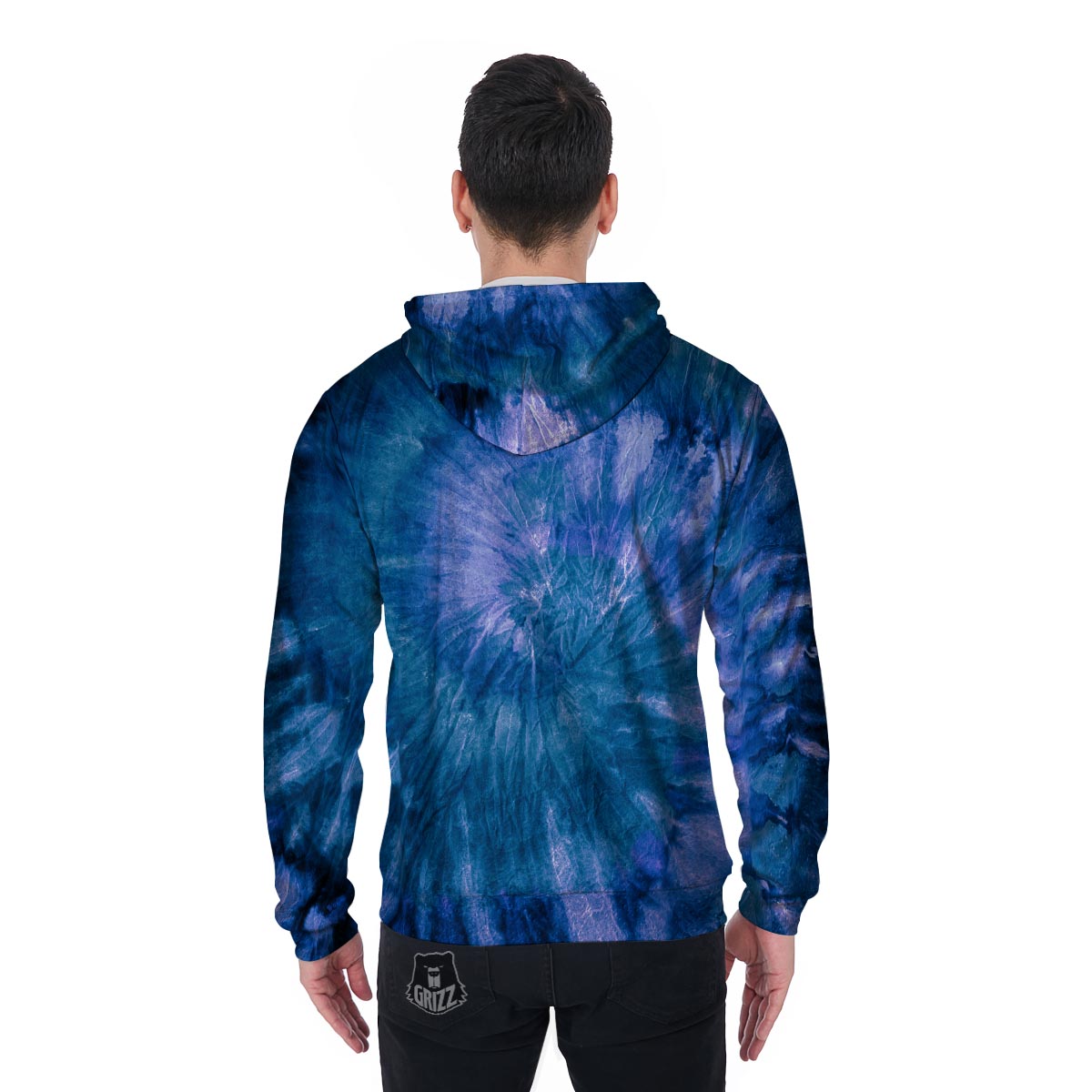 Tie Dye Blue Print Men's Zip Up Hoodie-grizzshop